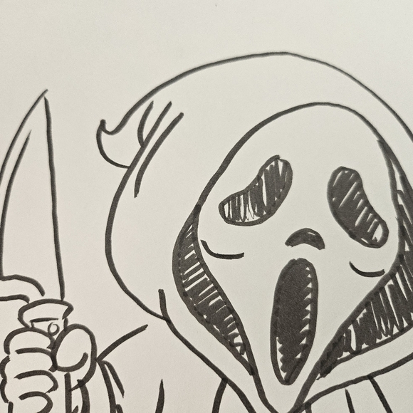 Scream Baby Ghostface Character Horror Black & White Illustration Ink Art - Picture 4 of 6